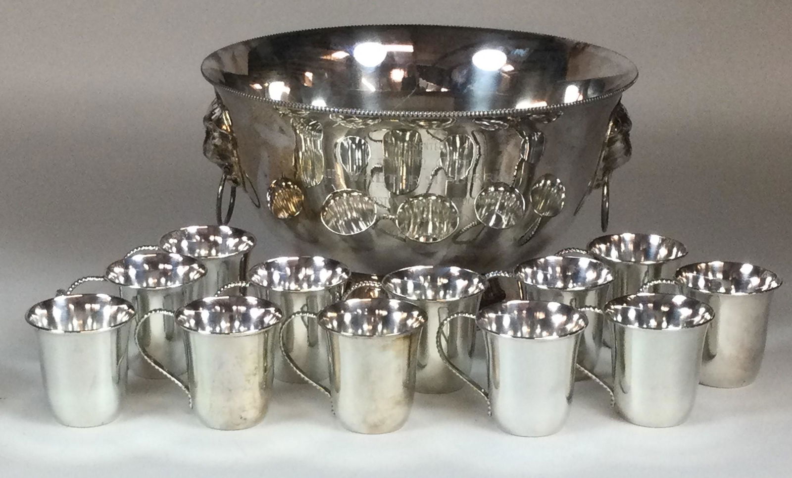 Presentation Silverplate Punch Bowl with 12 Cups (1 of 8)
