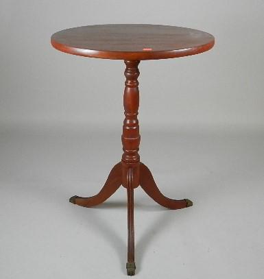 Duncan Phyfe Style Candle Stand: refinished and veneer damage on one leg, 25" h