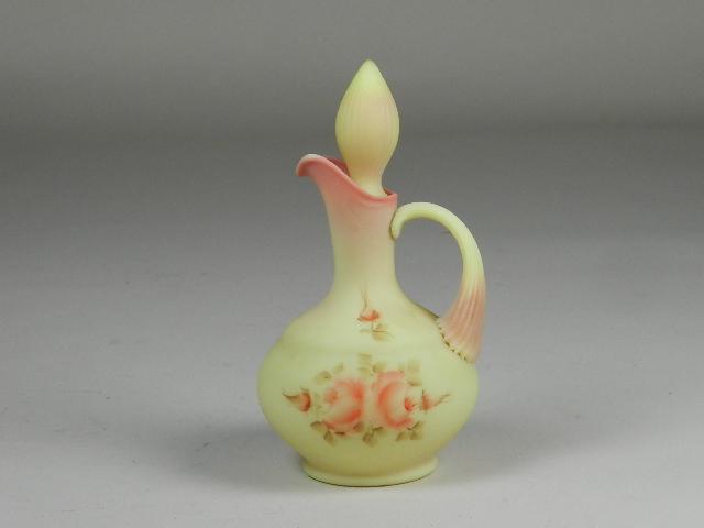 Fenton Burmese Hand Painted Cruet: signed by the artist, excellent condition, 7" h