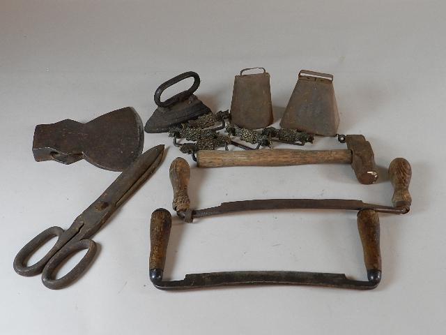 Cow Bells, Andiron Broad Axe Head, Etc: Cow Bells, Andiron Broad Axe Head, Etc