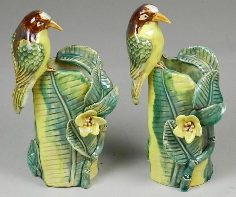 Pair of Majolica Style Planters with Bird (1 of 4)