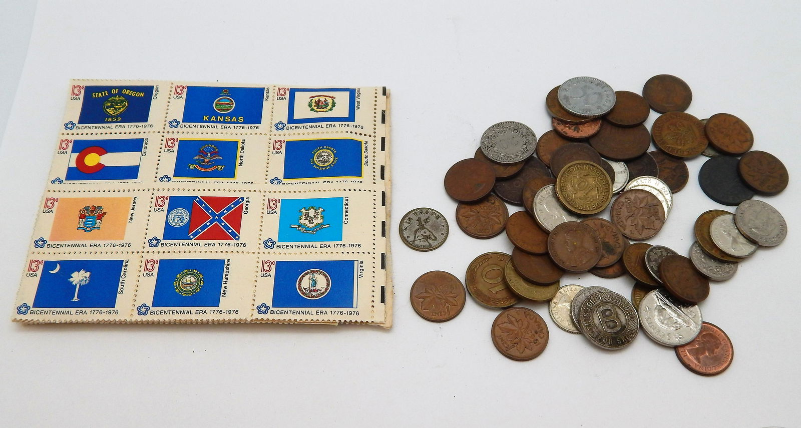 Group of Foreign Coins & US Stamps (1 of 1)