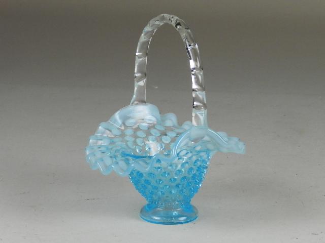 Small Fenton Hobnail Art Glass Basket: 6" h x 5" w x 4" d