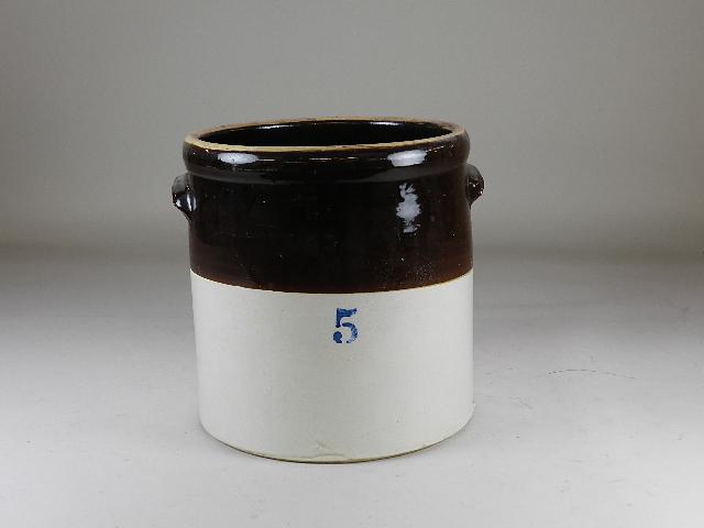 5 Gallon Crock: with applied handles, 12" h x 13" w