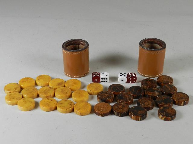 Vintage Bakelite Checkers & Gaming Dice: Vintage Bakelite Checkers & Gaming Dice