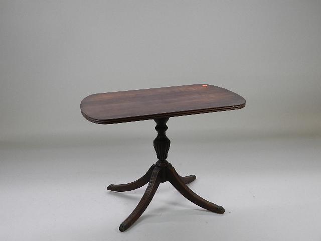 Mahogany Duncan Phyfe Side Table: made by Gimbel Bros NY, wear to finish, 20" h x 26" w x 16" d