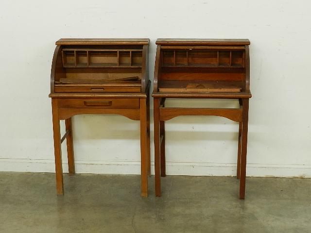 Pair of Child's Roll Top Desks: both are in need of repair, 33" h x 21" w x 16" d