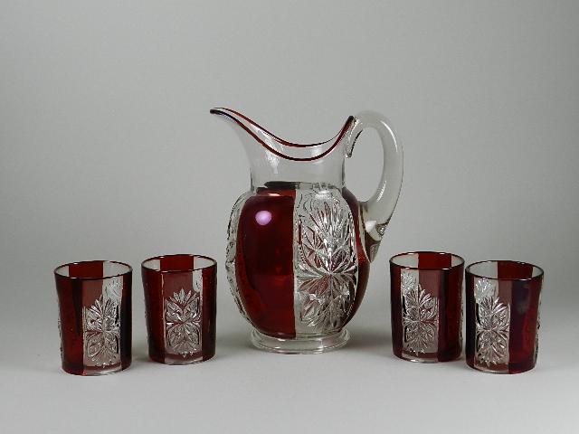 Ruby Flash Water Pitcher & 4 Tumblers (1 of 4)