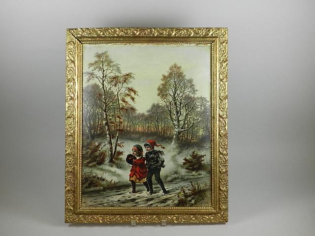 Vintage Print of Two Children in Winter Scene (1 of 6)