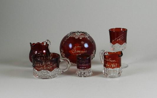 Six EAPG Ruby Flash Souvenir Items (1 of 2)