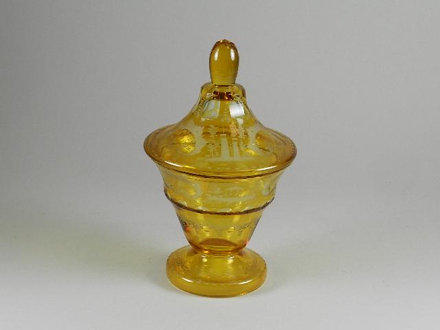 Egermann Bohemian Amber Cut to Clear Covered Candy Dish (1 of 3)