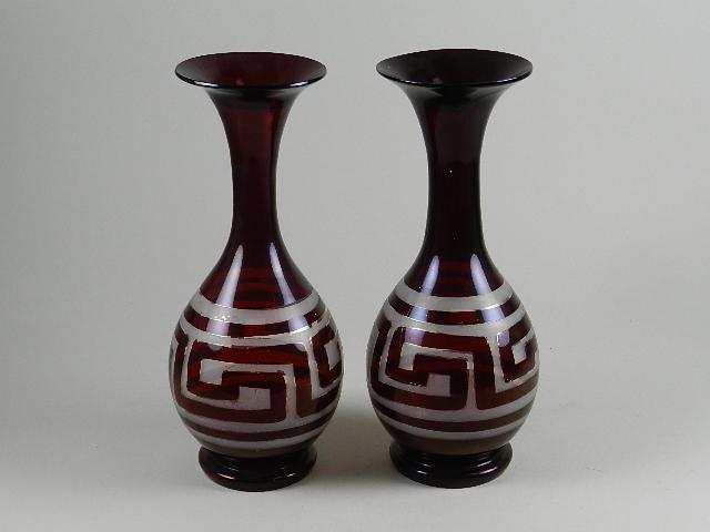 Pair of Ruby Flash & Etched Vases (1 of 2)