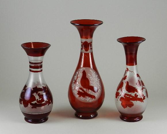 Three Ruby Flash & Etched Vases (1 of 4)