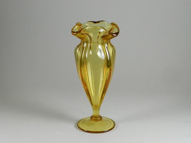 Viking Amber Art Glass Vase: ruffled rim, 9 1/2" h x 5" w