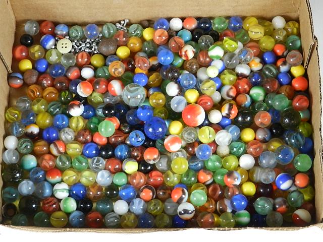 Box Lot of Vintage Marbles: wear from use, a few are chipped
