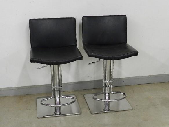 Pair of Swivel Salon Chairs: chrome bases, wear from use, 30" h