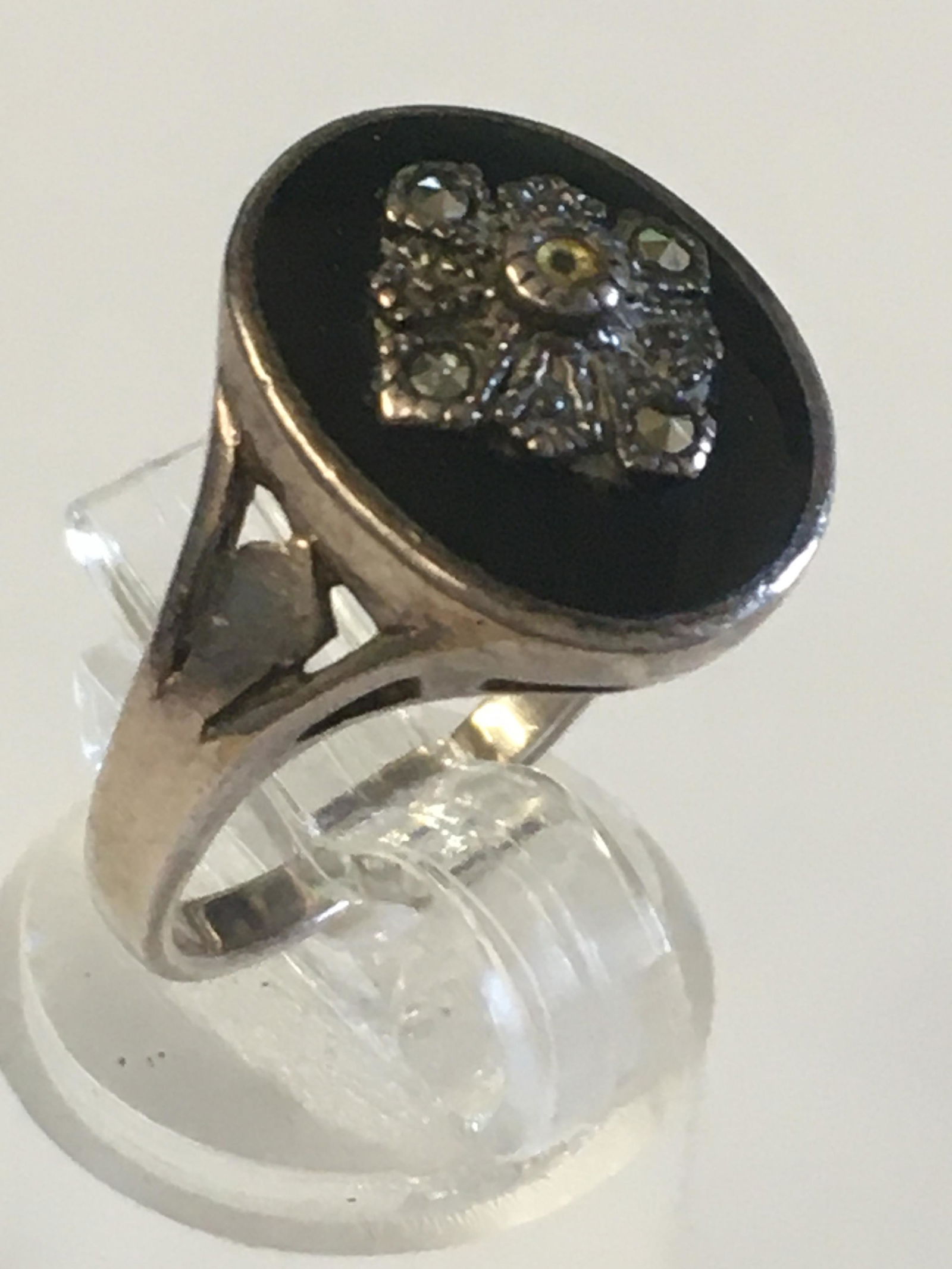 Sterling Black Onyx & Marcasite Ring (1 of 4)