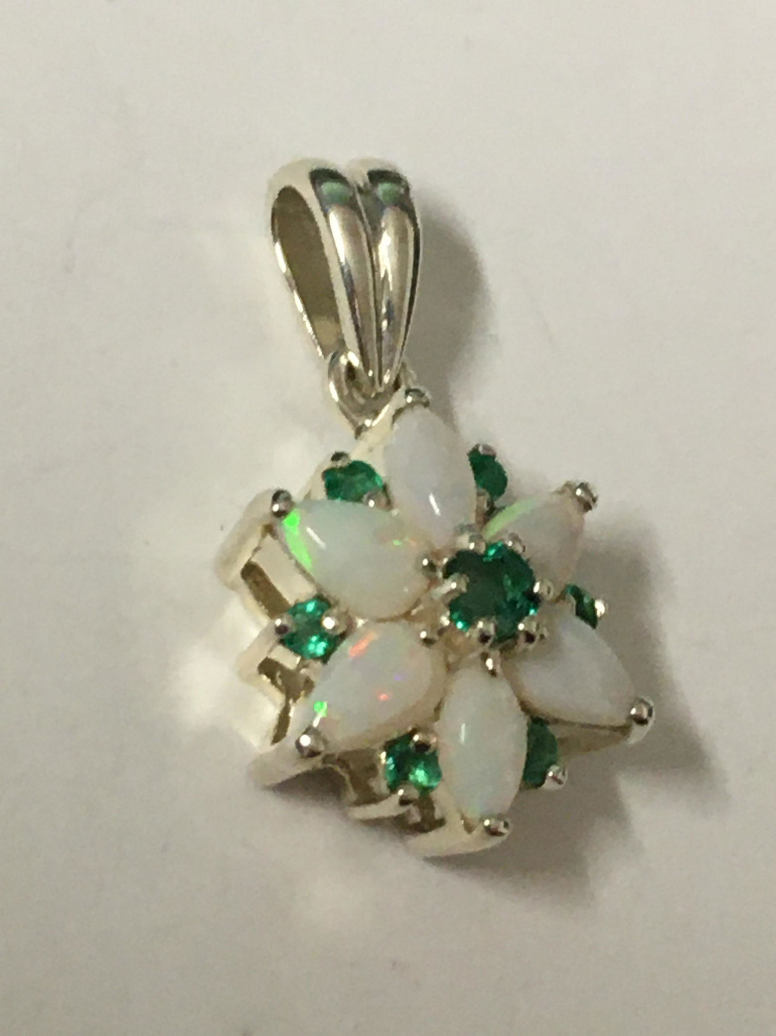 Sterling Opal & Green Stone Flower Pendant (1 of 2)