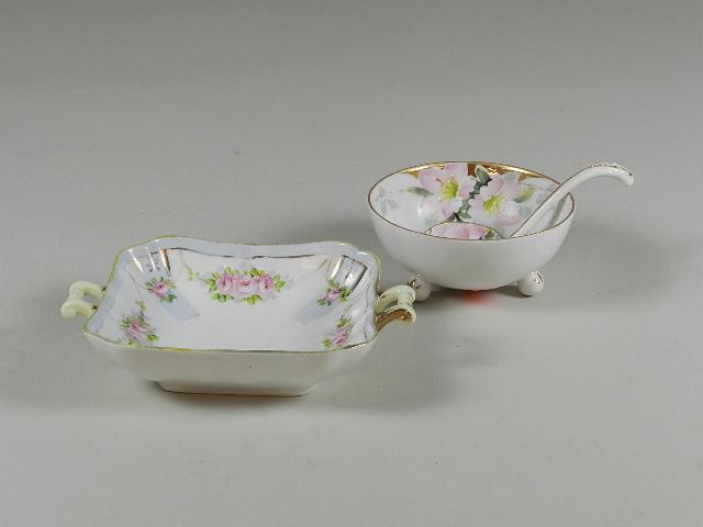 3 Pieces Hand Painted Nippon Porcelain: minor wear, largest: 7" w
