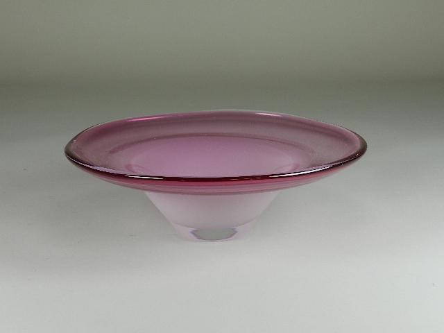 Art Glass Cranberry & White Console Bowl: minor wear, 12 1/2" w