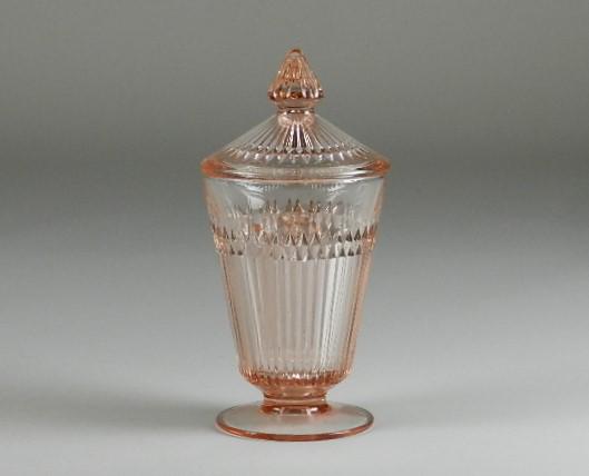Jeannette Anniversary Pink Candy Jar: minor wear, 9" h