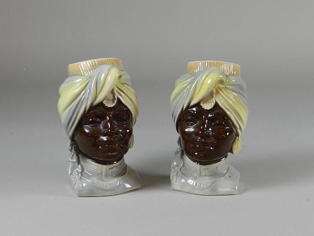 Pair of Royal Copley Head Wall Pocket: heavy crazing to finish, 7 1/2" h