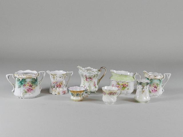Group of Early Porcelain: including creamers, cups, etc, wear from use, tallest: 4"