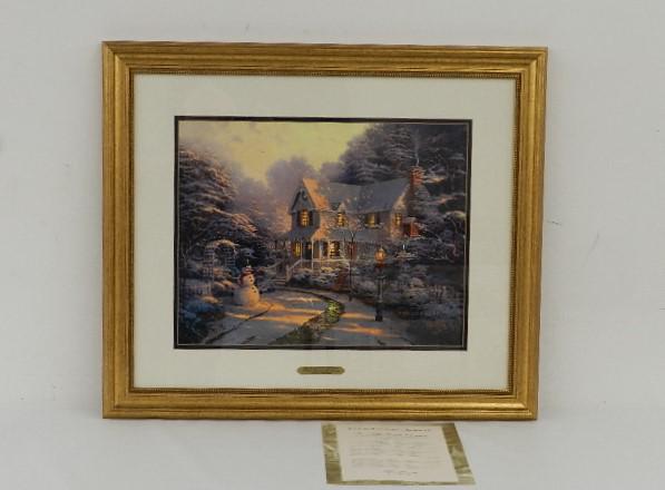 Framed Thomas Kinkade Print "The Night Before: minor wear to frame, with COA, 23 1/2" h x 27 1/2" w