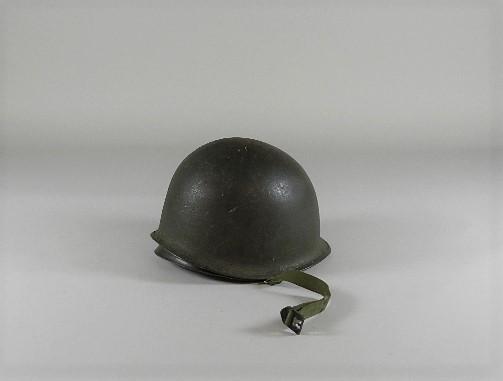 US Military Helmet with Liner: has swivel bales and seam in rear, heavy wear/rust