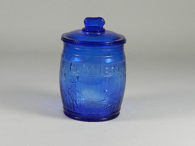 Cobalt Planters Peanut Jar with Lid: minor storage wear, 9 1/2" h