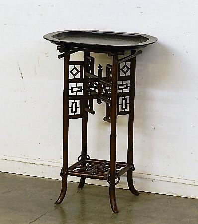Asian Style Tray on Wooden Stand: minor wear, 29" h x 19" w