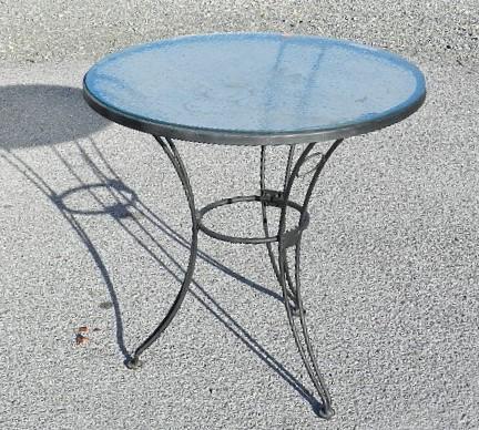 Round Iron Patio Table with Glass Top: 28" h x 28" w