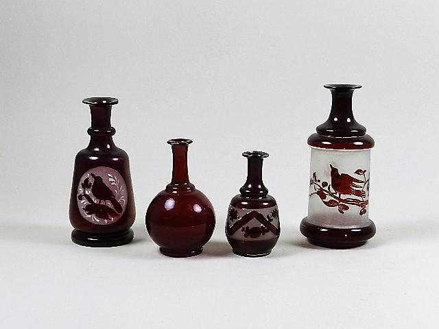 Four Early Ruby Flash Bud Vases/Dresser Bottles (1 of 2)
