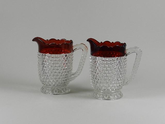 Pair of Pointed Hobnail Pitchers with Ruby Flash Trim (1 of 1)