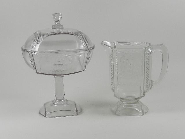 Two EAPG McKee Deer & Pine Tree Pitcher & Compote (1 of 3)