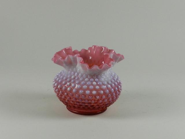 Fenton Cranberry Opalescent Hobnail Rose Bowl: 5" h