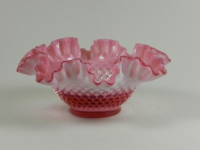 Fenton Cranberry Opalescent Hobnail Ruffled Bowl (1 of 2)