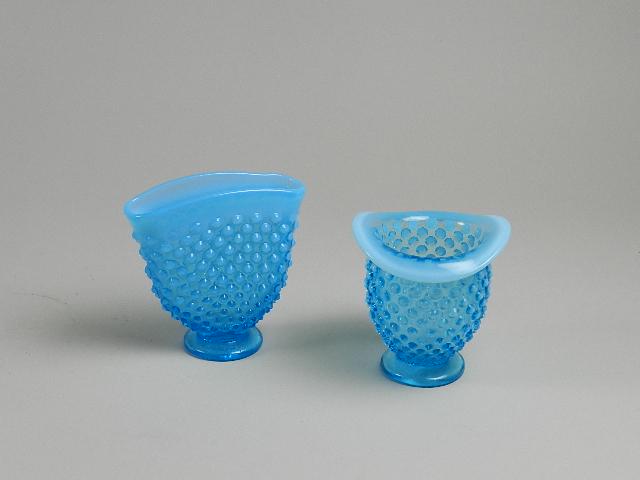 Two Fenton Blue Opalescent Hobnail Fan Vase & Vase (1 of 2)