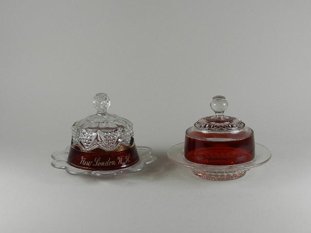 Two EAPG Covered Butter Dishes with Ruby Flash Trim (1 of 2)