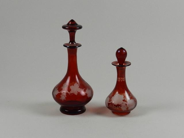 Two Ruby Flash Dresser Bottles with Cut Decoration (1 of 2)