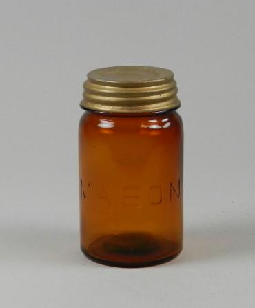 Mason Amber Pint: Smooth lip. Minor wear. 5 1/4? tall