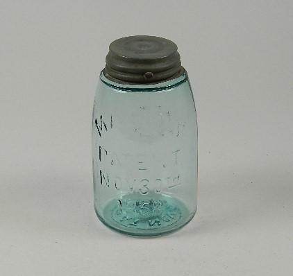Mason?s Patent Nov 30th 1858 Cross on back Aqua Midget Pint Jar (1 of 5)