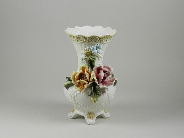 Capodimonte Footed Vase: several petals are damaged, 10" h x 5 1/2" w