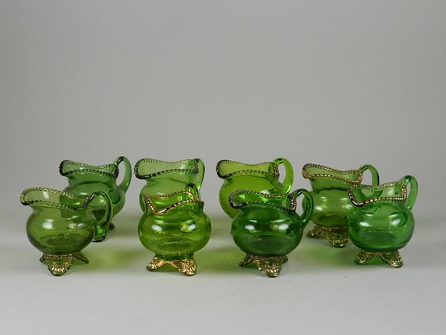 Eight EAPG Emerald Green Lacy Medallion Souvenir Creamers (1 of 2)