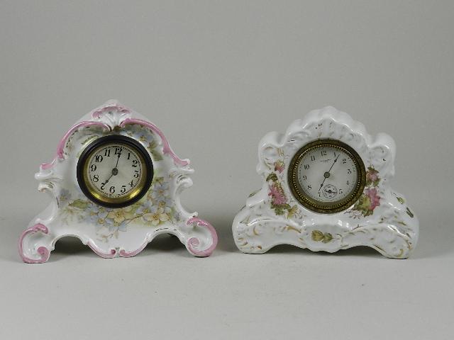 Two Hand Painted Porcelain Shelf Clocks (1 of 3)