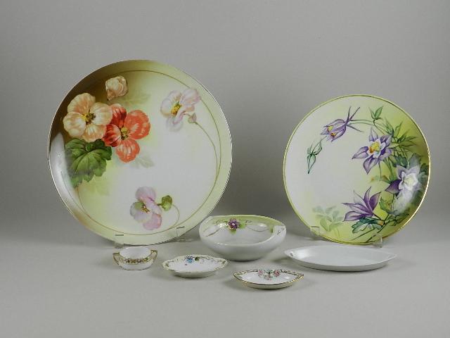 7 Pieces of Antique Porcelain: Nippon, RS Salania, etc, large plate is chipped, largest: 11" w