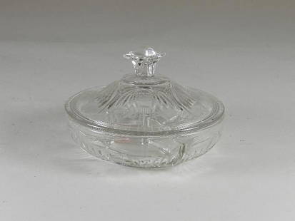 Candy Dish with Wheel Cut Design: Minor wear. 7" wide