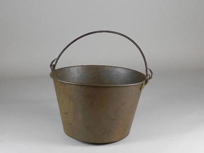 Vintage Brass Bucket: Marked H W Haydens on the bottom. Wear from use. 8" tall