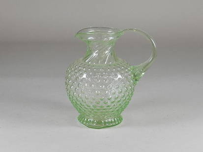 Tiara Green Hobnail Pitcher: Minor wear. 8" tall