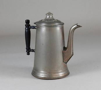 Nickel Plated Copper Coffee Pot: Has insert. Heavy wear to nickel. Minor dents. 10" tall